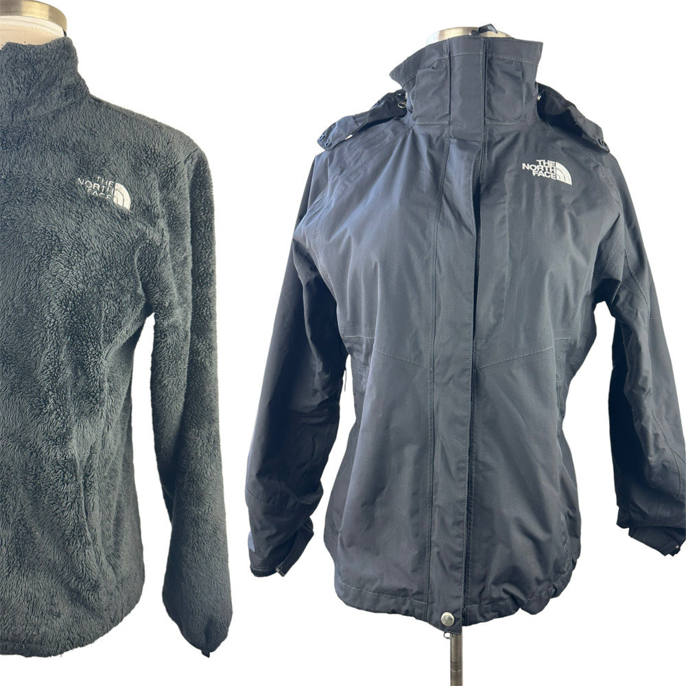 The North Face Hyvent Jacket 2 Piece Shell Fleece Womens Size Large Black